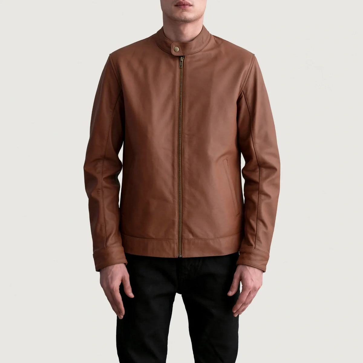 Zen Matte Ruskea Nahkainen Biker-takki Miehille - Lateral Side Profile View Showing Sleeve Cut &amp; Athletic Taper Fit