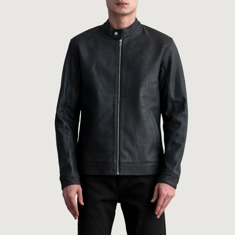 Zen Tumbled Musta Nahkainen Biker-takki Miehille
