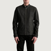Zen Tumbled Ruskea Nahkainen Biker-takki Miehille - Lateral Side Profile View Showing Sleeve Cut &amp; Athletic Taper Fit
