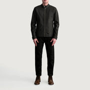 Close-Up Detail of Snap Button &amp; Zipper Hardware on Zen Tumbled Ruskea Nahkainen Biker-takki Miehille